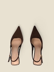 Sosandar Brown Faux Suede Kitten Heel Slingback Court Shoes - Image 3 of 4