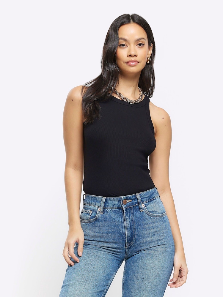 River Island Black 100% Cotton Racer Vest - Image 1 of 6