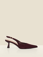 Sosandar Red Faux Suede Kitten Heel Slingback Court Shoes - Image 1 of 3