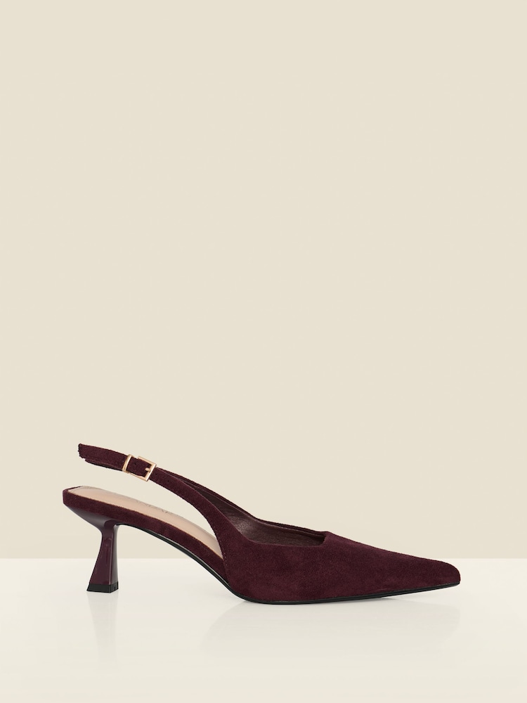Sosandar Red Faux Suede Kitten Heel Slingback Court Shoes - Image 1 of 3
