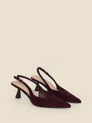 Sosandar Red Faux Suede Kitten Heel Slingback Court Shoes - Image 2 of 3