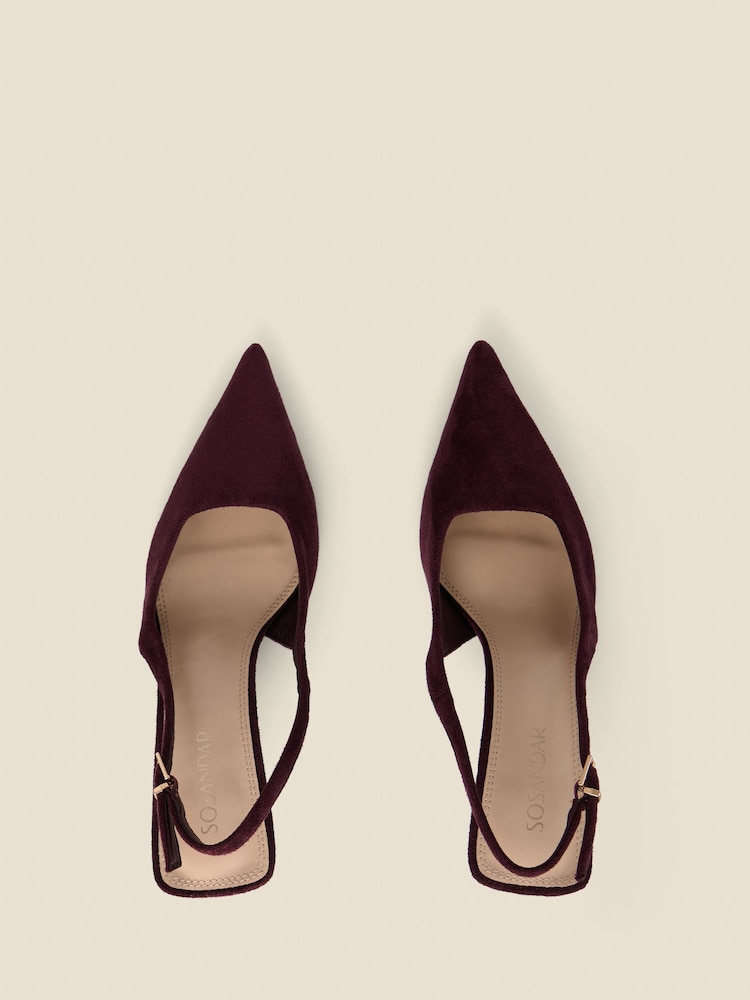 Sosandar Red Faux Suede Kitten Heel Slingback Court Shoes - Image 3 of 3
