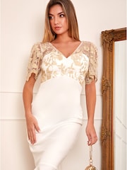 Chi Chi London White V-Neck Embroidered Bodycon Dress - Image 3 of 5