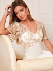 Chi Chi London White V-Neck Embroidered Bodycon Dress - Image 4 of 5