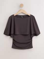 Chocolate Brown Short Sleeve Cape Top - Image 1 of 3