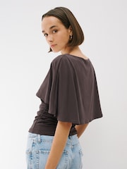 Chocolate Brown Short Sleeve Cape Top - Image 4 of 7