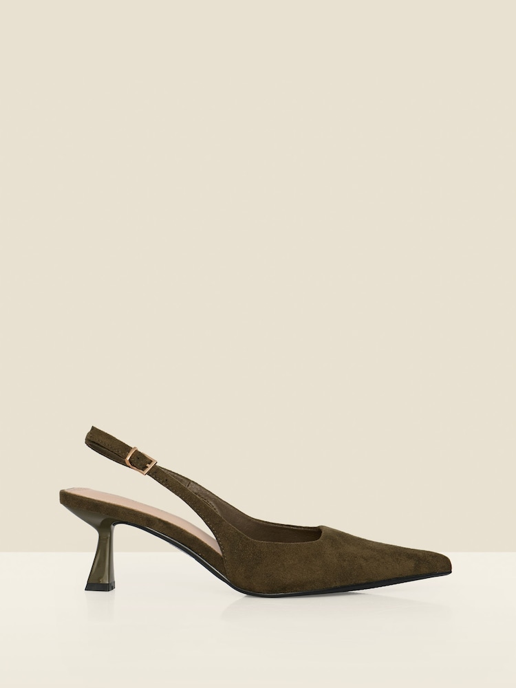 Sosandar Green Faux Suede Kitten Heel Slingback Court Shoes - Image 1 of 4 Sosandar Green Faux Suede Kitten Heel Slingback Court Shoes - Image 1 of 4