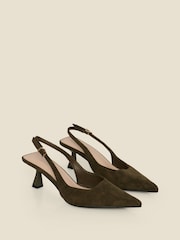 Sosandar Green Faux Suede Kitten Heel Slingback Court Shoes - Image 2 of 4
