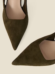 Sosandar Green Faux Suede Kitten Heel Slingback Court Shoes - Image 3 of 4