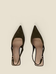 Sosandar Green Faux Suede Kitten Heel Slingback Court Shoes - Image 4 of 4