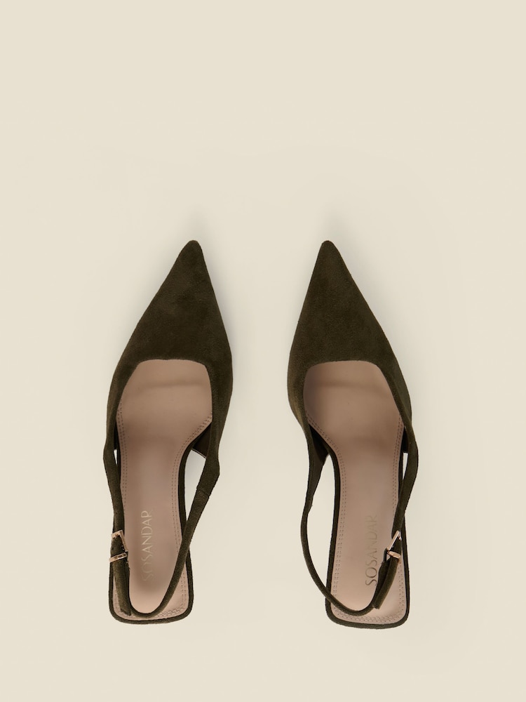 Sosandar Green Faux Suede Kitten Heel Slingback Court Shoes - Image 4 of 4 Sosandar Green Faux Suede Kitten Heel Slingback Court Shoes - Image 4 of 4