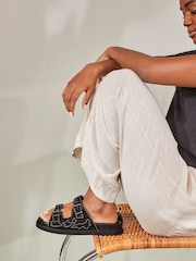 Black Leather Western Footbed Sandals - Image 2 of 7