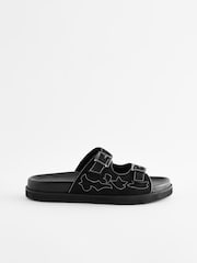 Black Leather Western Footbed Sandals - Image 3 of 7