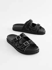 Black Leather Western Footbed Sandals - Image 4 of 7