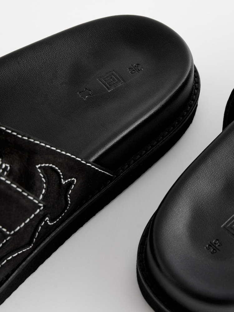 Black Leather Western Footbed Sandals - Image 7 of 7