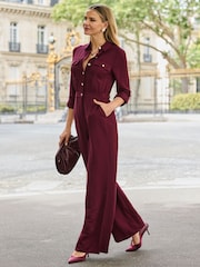 Sosandar Red Button Front Jumpsuit - Image 1 of 5