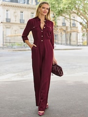 Sosandar Red Button Front Jumpsuit - Image 2 of 5