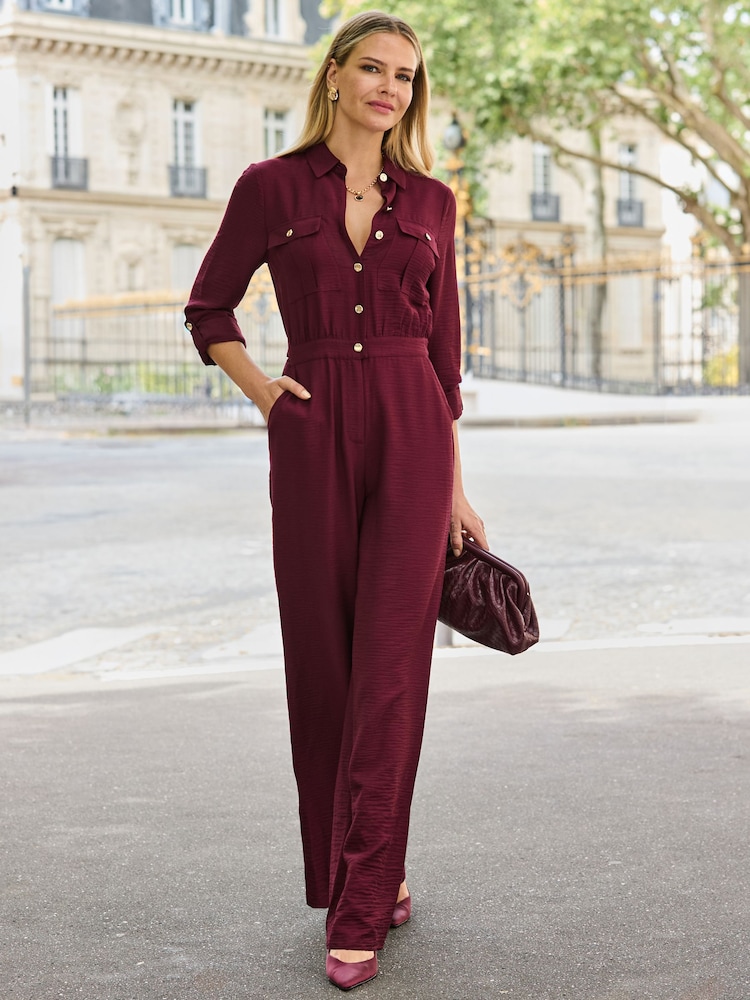 Sosandar Red Button Front Jumpsuit - Image 2 of 5 Sosandar Red Button Front Jumpsuit - Image 2 of 5