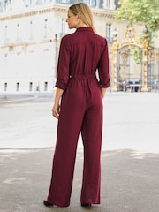 Sosandar Red Button Front Jumpsuit - Image 3 of 5