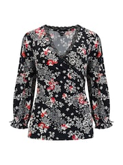 Pour Moi Black Multi Anya Lace Detail Recycled Slinky Jersey Top - Image 3 of 4