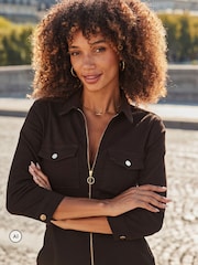 Sosandar Brown Zip Front Denim Dress - Image 3 of 4