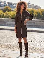 Sosandar Brown Zip Front Denim Dress - Image 4 of 4