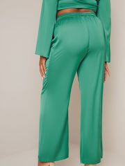 Chi Chi London Green Satin Wide Leg Elasticated Waist Trousers - Image 10 of 10