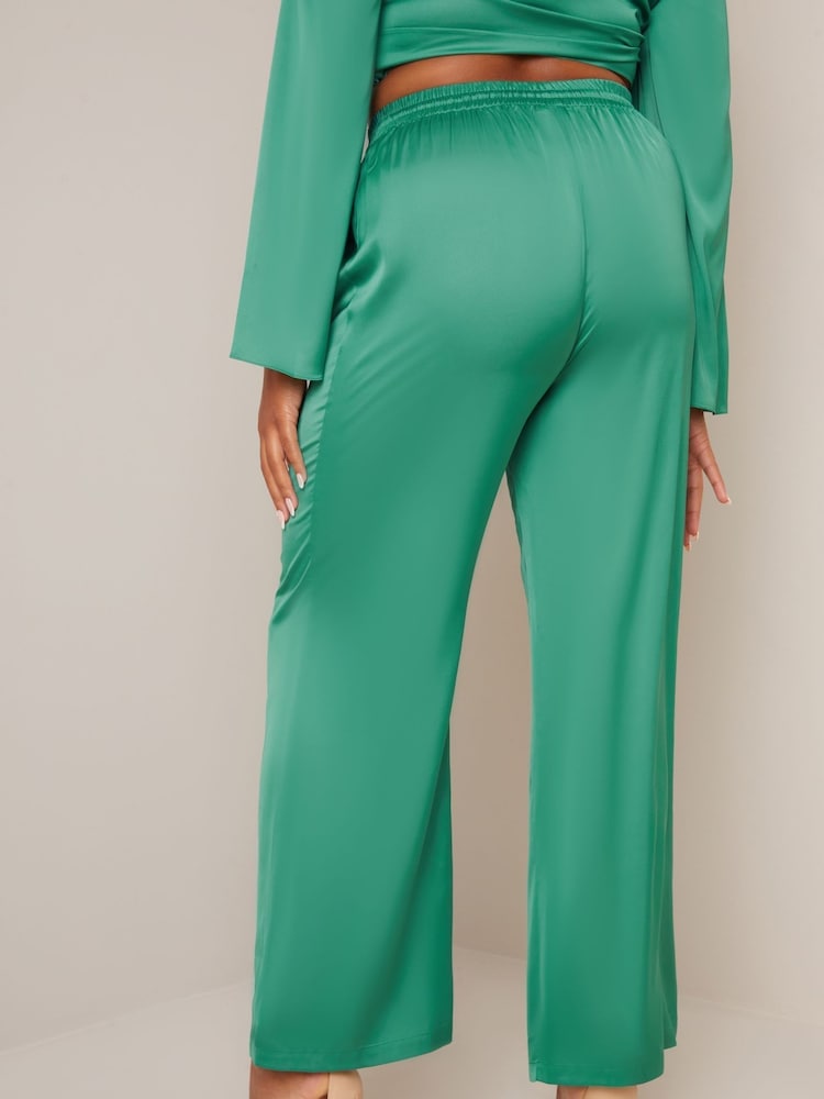 Chi Chi London Green Satin Wide Leg Elasticated Waist Trousers - Image 10 of 10