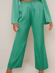 Chi Chi London Green Satin Wide Leg Elasticated Waist Trousers - Image 9 of 10
