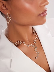 Gold Tone Sparkle Leaf Y Necklace and Drop Earrings Set - Image 3 of 7