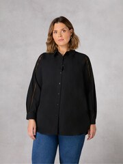Live Unlimited Black Curve Crochet Trim Longline 100% Cotton Shirt - Image 1 of 4