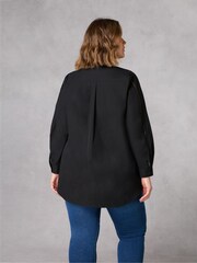 Live Unlimited Black Curve Crochet Trim Longline 100% Cotton Shirt - Image 2 of 4