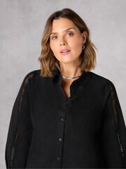 Live Unlimited Black Curve Crochet Trim Longline 100% Cotton Shirt - Image 3 of 4