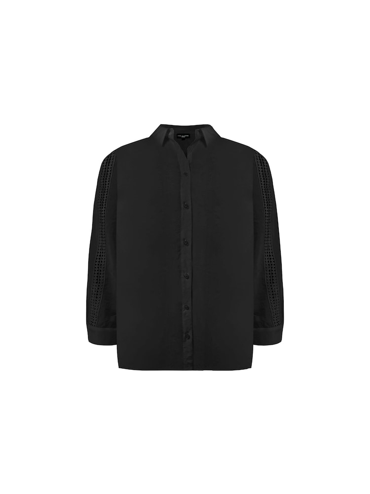 Live Unlimited Black Curve Crochet Trim Longline 100% Cotton Shirt - Image 4 of 4