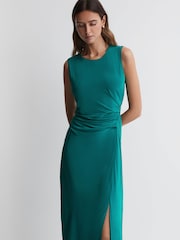 Reiss Green Lexi Petite Bodycon Ruched Midi Dress - Image 1 of 5