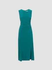 Reiss Green Lexi Petite Bodycon Ruched Midi Dress - Image 2 of 5