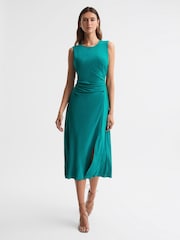 Reiss Green Lexi Petite Bodycon Ruched Midi Dress - Image 3 of 5