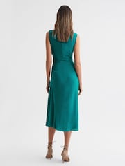 Reiss Green Lexi Petite Bodycon Ruched Midi Dress - Image 4 of 5