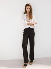 Mango Brown Buckle Straight-Leg Tailored Trousers - Image 2 of 7