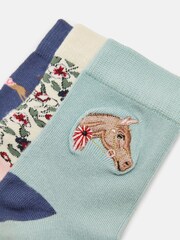 Joules Girls' Neat Feet Blue 3 Pack Socks - Image 1 of 3