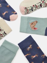 Joules Girls' Neat Feet Blue 3 Pack Socks - Image 2 of 3