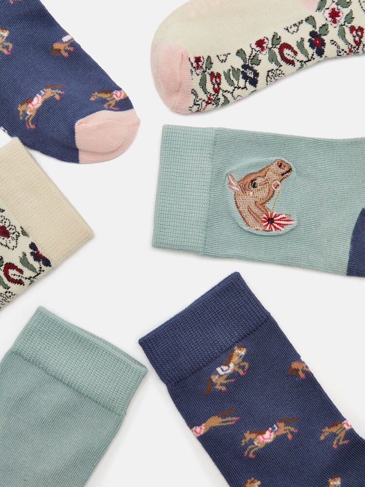 Joules Girls' Neat Feet Blue 3 Pack Socks - Image 2 of 3
