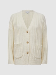 Reiss Neutral Annie Relaxed Wool Blend Cardigan - Image 2 of 5