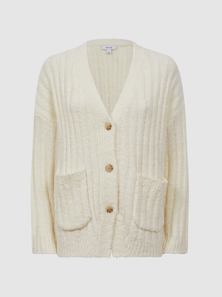 Reiss Neutral Annie Relaxed Wool Blend Cardigan - Image 2 of 5