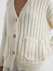 Reiss Neutral Annie Relaxed Wool Blend Cardigan - Image 4 of 5