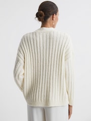 Reiss Neutral Annie Relaxed Wool Blend Cardigan - Image 5 of 5