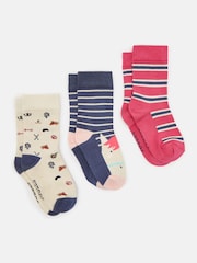 Joules Girls' Neat Feet Navy/Pink 3 Pack Socks - Image 1 of 3
