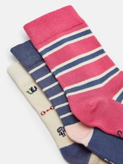 Joules Girls' Neat Feet Navy/Pink 3 Pack Socks - Image 2 of 3