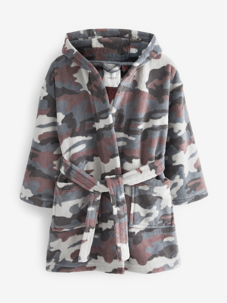 Neutral/Grey Camouflage Fleece Dressing Gown (3-16yrs) - Image 3 of 5