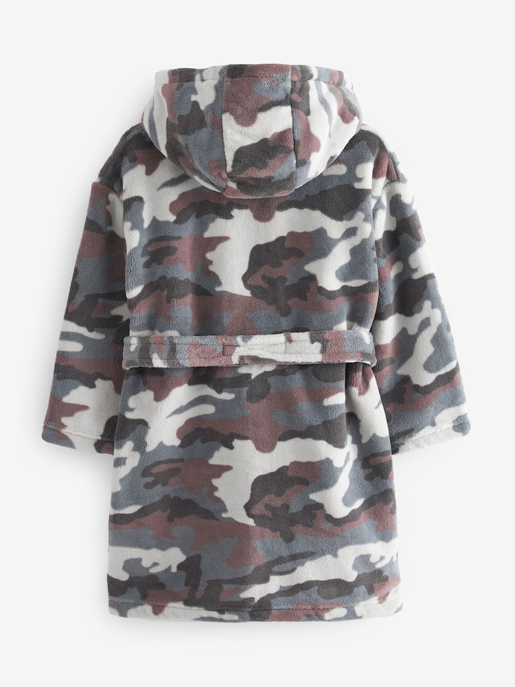 Neutral/Grey Camouflage Fleece Dressing Gown (3-16yrs) - Image 4 of 5